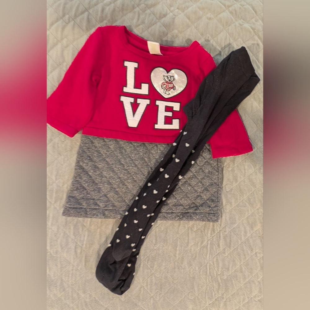 3T Red Wisconsin Badgers Graphic Dress and Black Heart Tights